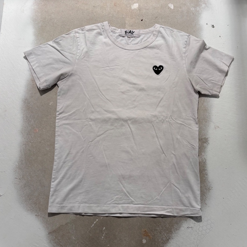 Comme des Garcons PLAY Mens White Black Heart Logo T-Shirt Size L
